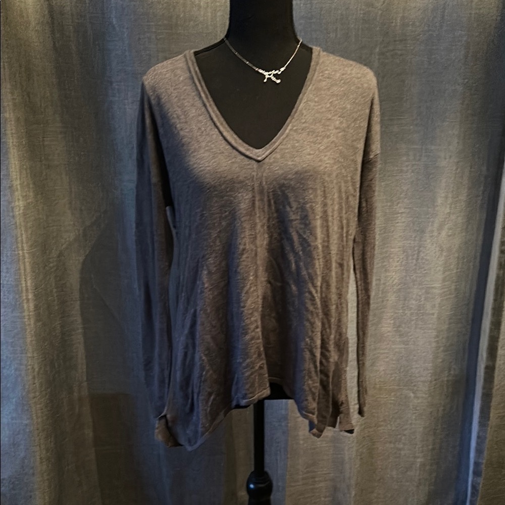Central Park West Gray Relaxed Long Sleeve Blouse